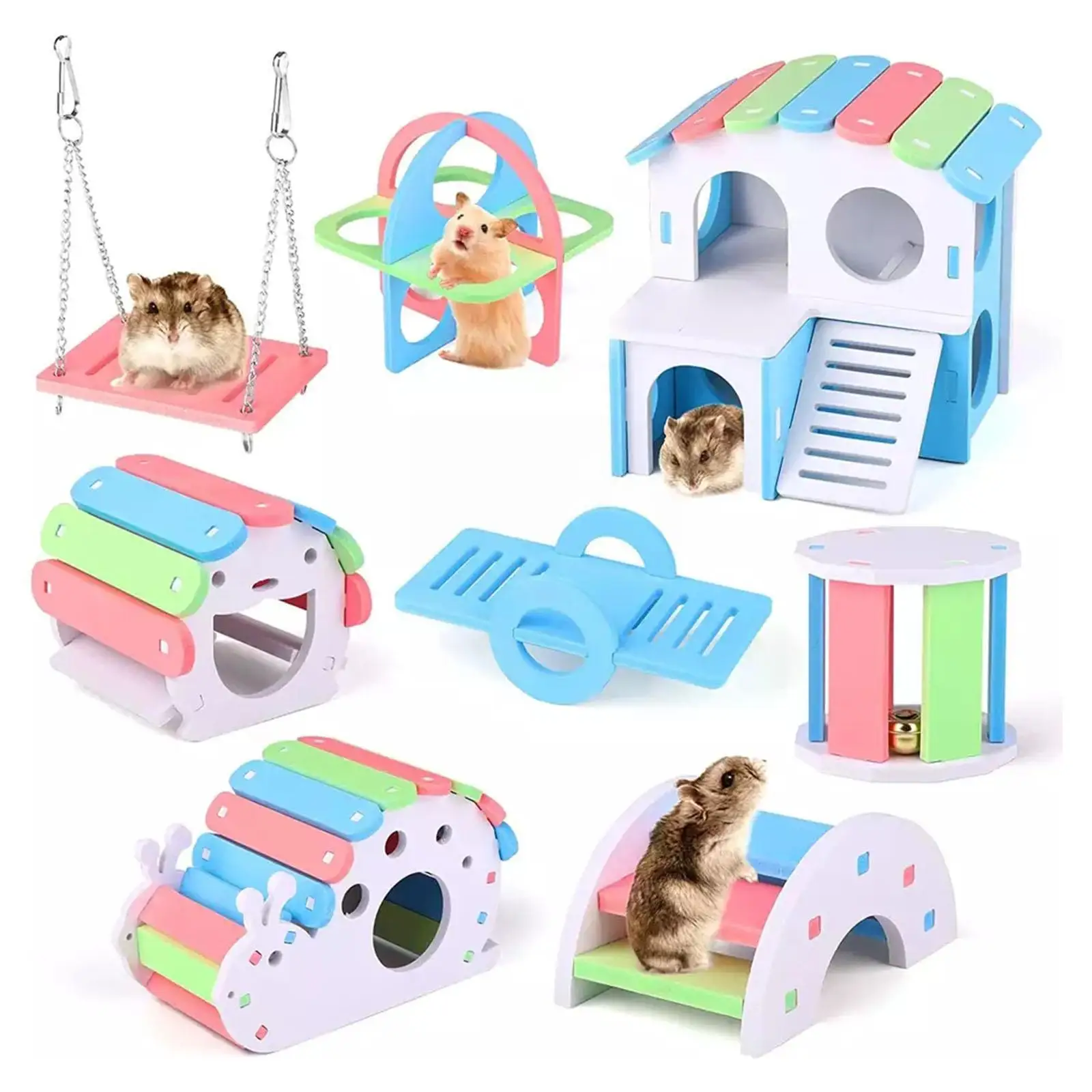 

Cute Hamster Exercise Toys Wooden Rainbow Bridge Seesaw Toy Activity Cage Animal DIY Accessories Toys Climb Small Swing Ham F3S7