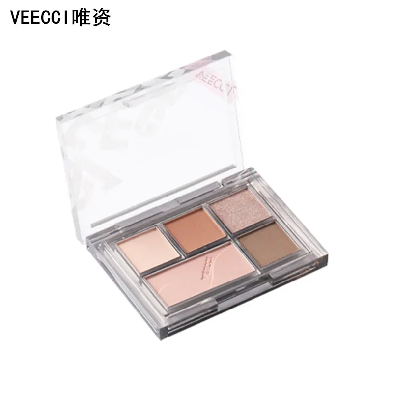 Палетка теней для век Veecci пять цветов матовая перламутровая пудра натуральный