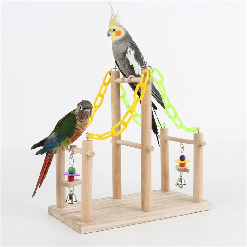

Bird Swing Toy Wooden Parrot Perch Stand Playstand with Swing-Bells Cage Playground Bird Swing Toy Wooden Parrot Perch