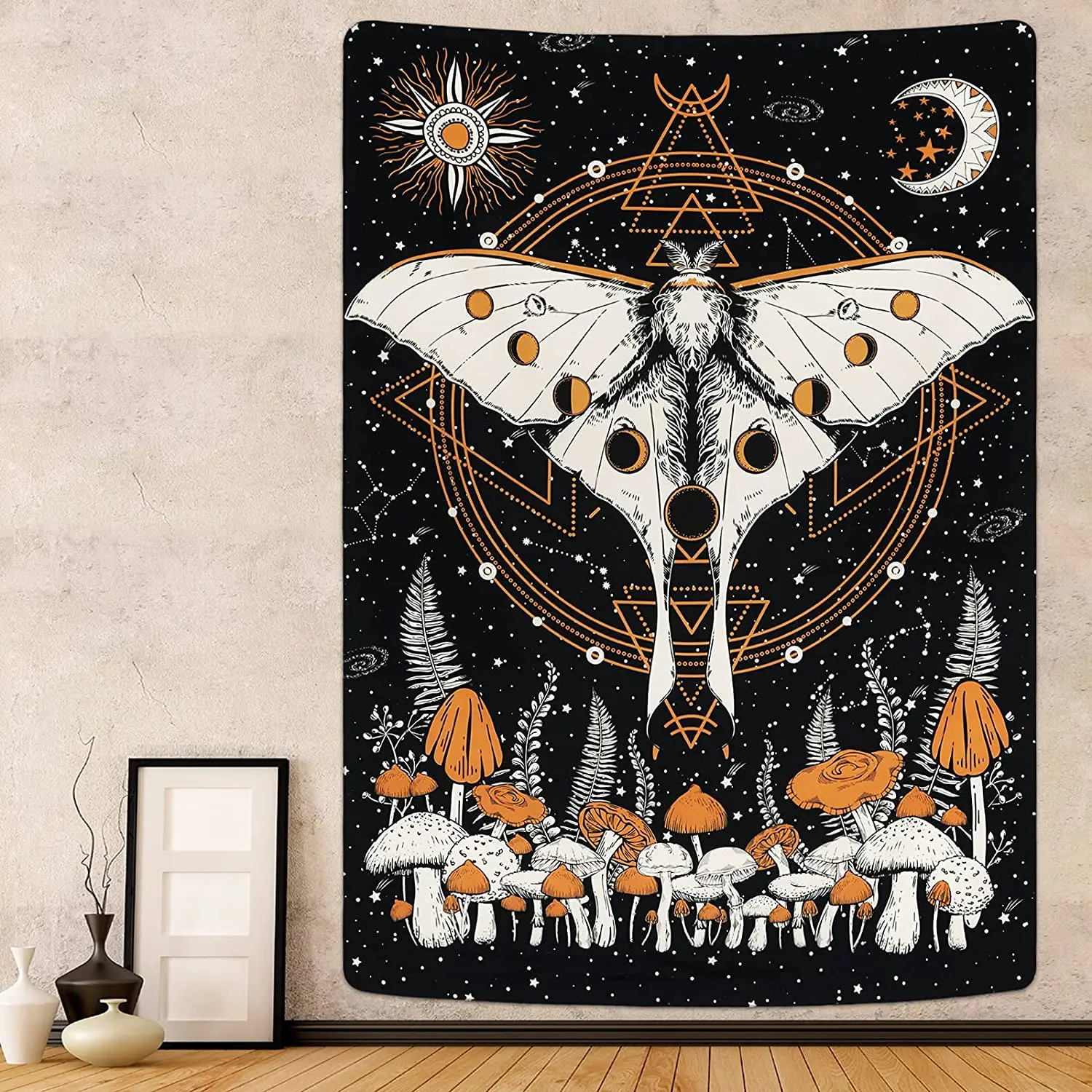 

Moth Tapestry Trippy Mushroom Tapestry Sun and Moon Tapestries Moon Phase Tapestry Celestial Star Tapestry Wall Hanging for Room