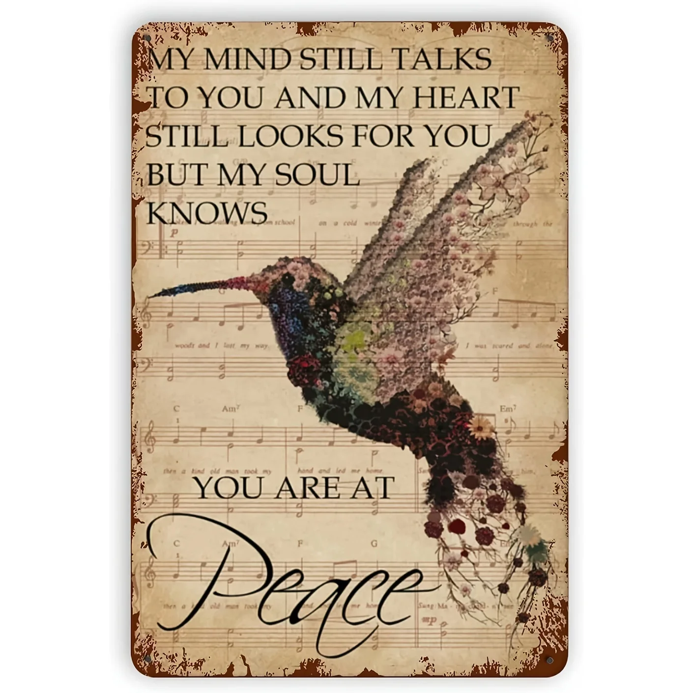 

Hummingbird Metal Tin Sign You Are At Peace Retro Vintage Bird Wall Decor Home Bedroom Bar Cafe Farm 12x8 Inch