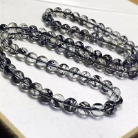 genuine natural black rutilated quartz 3 laps bracelet brazil women men 6 6mm clear round beads rare wealthy bangle aaaaaa