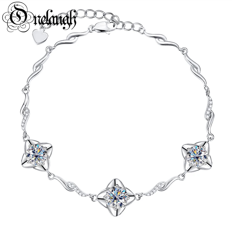 Onelaugh 100% 925 Silver 6.5mm 3 Stones Created Moissanite Gemstone Chain Bracelet Charm Wedding Bracelet Fine Jewelry Wholesale