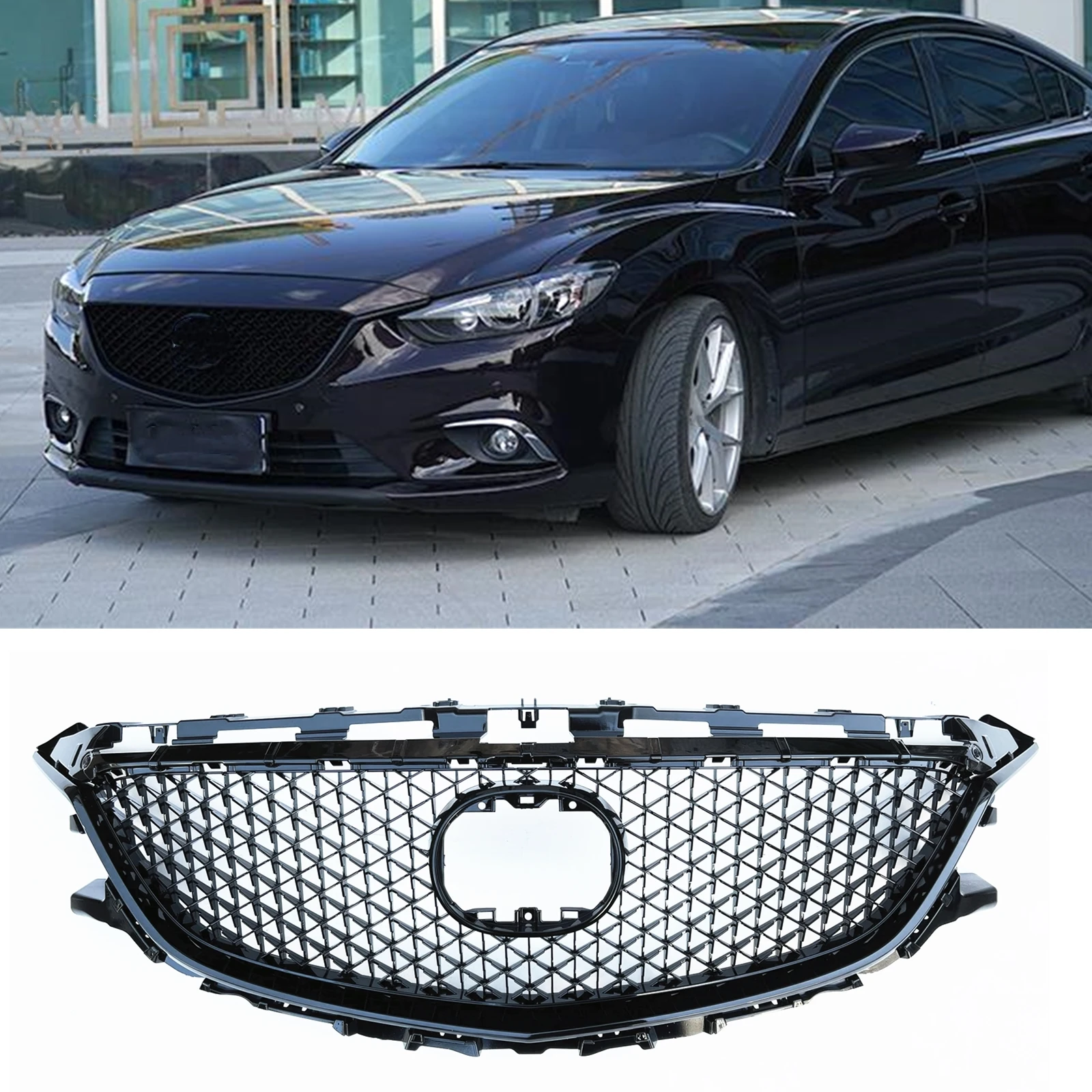 

For Mazda 6 2014-2016 Honeycomb Style Racing Grills Front Grille Mazda6 Upper Bumper Intake Hood Cover Mesh Car Body Kit Grid