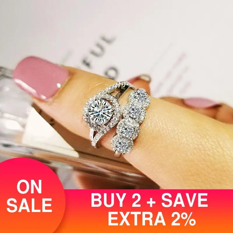 Новинка 2019 роскошные круглые серебряные Свадебные кольца для невесты набор