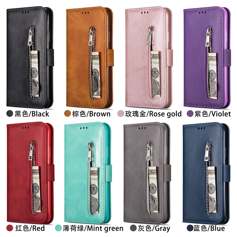 Leather Wallet Case For Xiaomi Mi 9 SE CC9E 9 Lite 10T 11T Poco X3 F3 Redmi Note 10 9 8 7 9A 9C 8 8A 7 7A With Zipper Case Cover