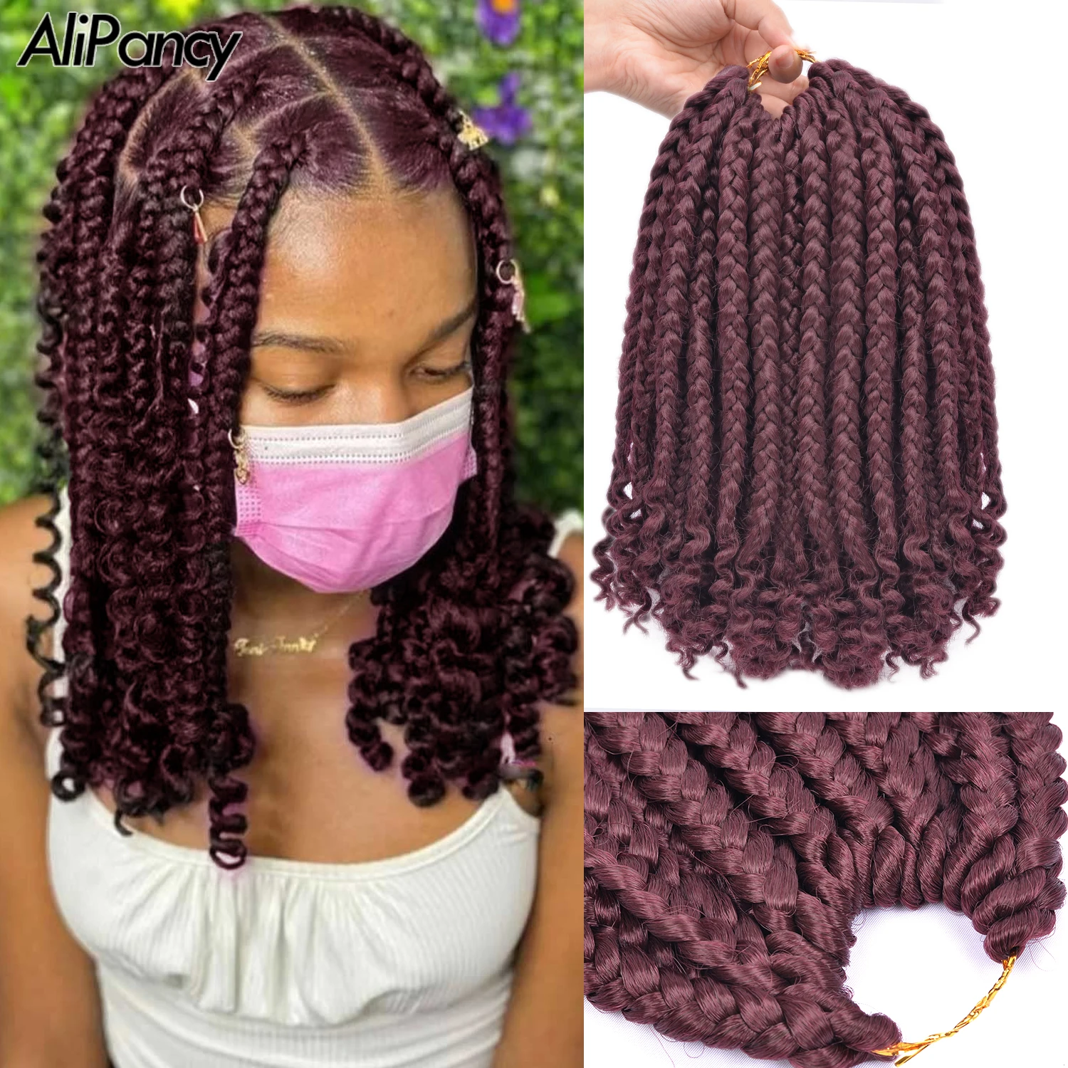 Synthetic 10 Inch Bob Box Braid Crochet Hair with Curly Ends Crochet Box Braids for Kids Hair for Black Women Extension
