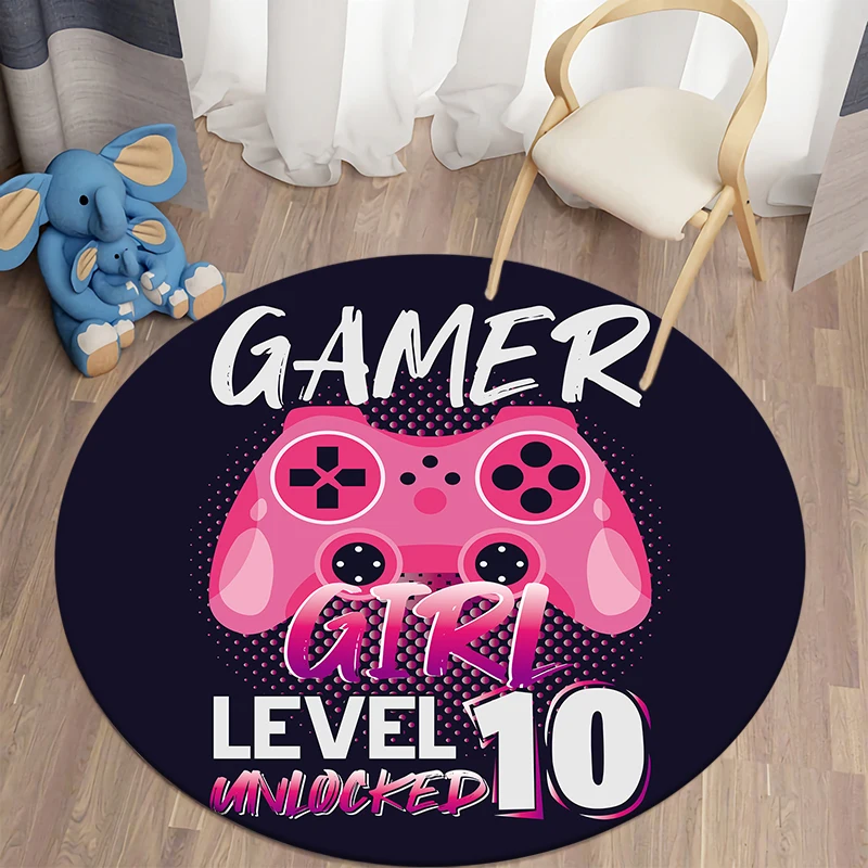 Game Controller Kawaii Printed Round Carpet Children's Living Room Mat Floor Mat Yoga  Bedroom Chair Non Slip Mat New Year Gift