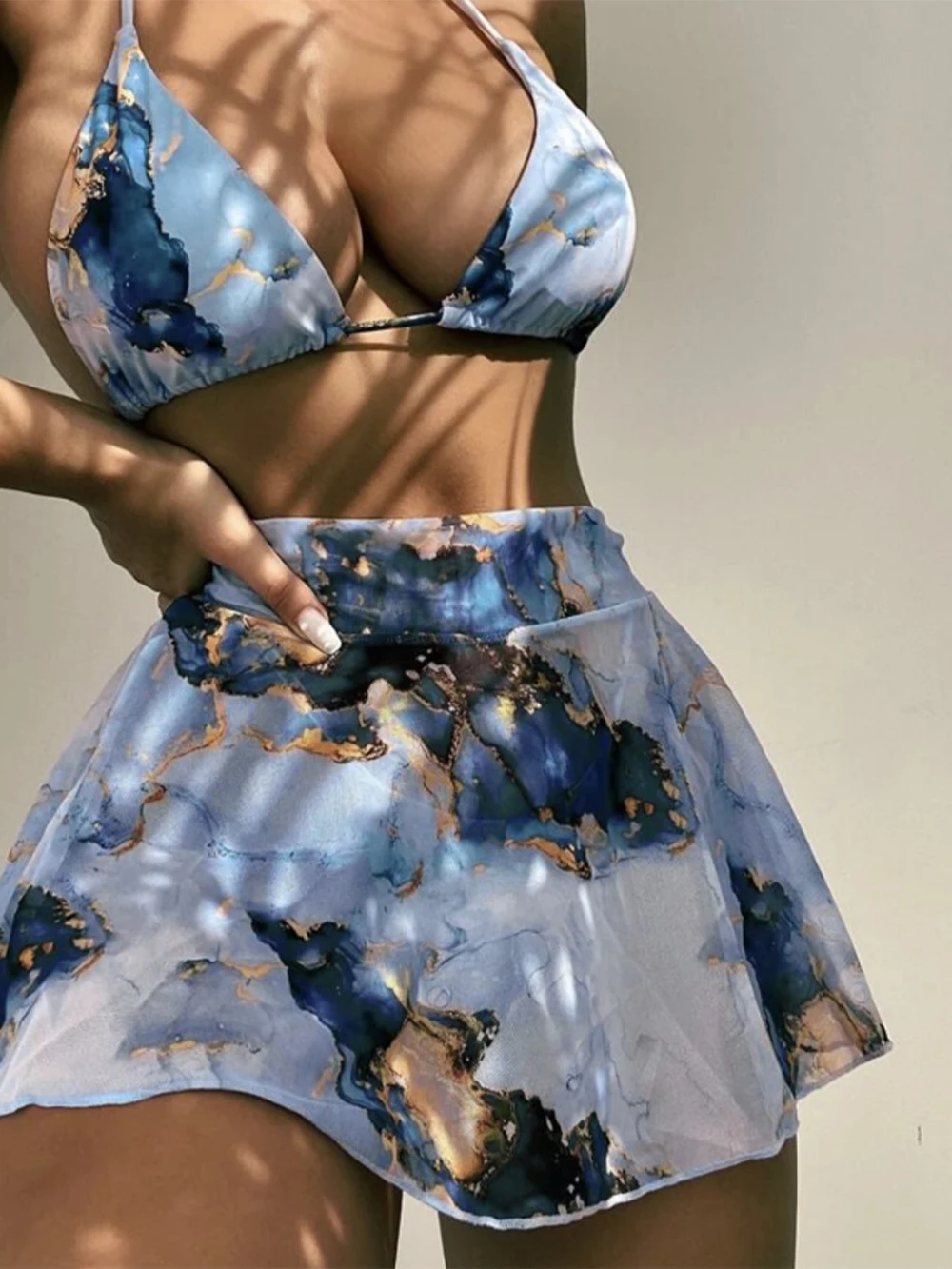 

Women Bikinis Set Printed Swimsuit Low Waist Swimwear Three Piece Cover-ups Sexy Triangle Beach Wear Summer Halter Bathing Suit