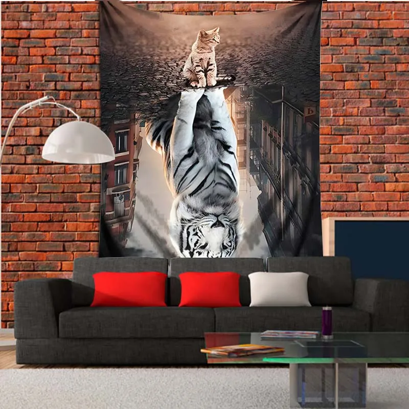 Fantasy Cat Tapestry Pet Dog Tiger Wolf Wall Hanging for Living Room Art Bedroom Dorm Dropshipping |