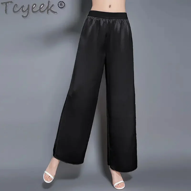 95% тонкие брюки Tcyeek из шелка тутового шелкопряда 2024 летние женские широкие с