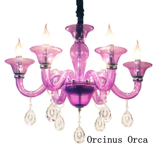 European Romantic Purple Crystal Chandelier Living Room Dining French Luxury LED Transparent Glass