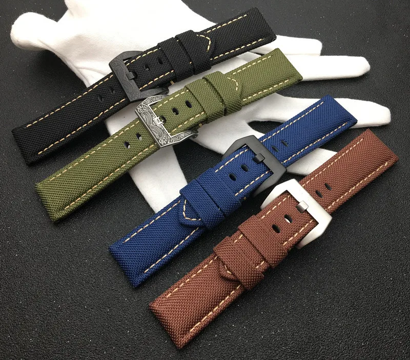 

24mm Fabric Vintage Black Blue Brown Blue Canvas Nylon leather Watchband watch band Bracelet Buckle Clasp For Panerai strap