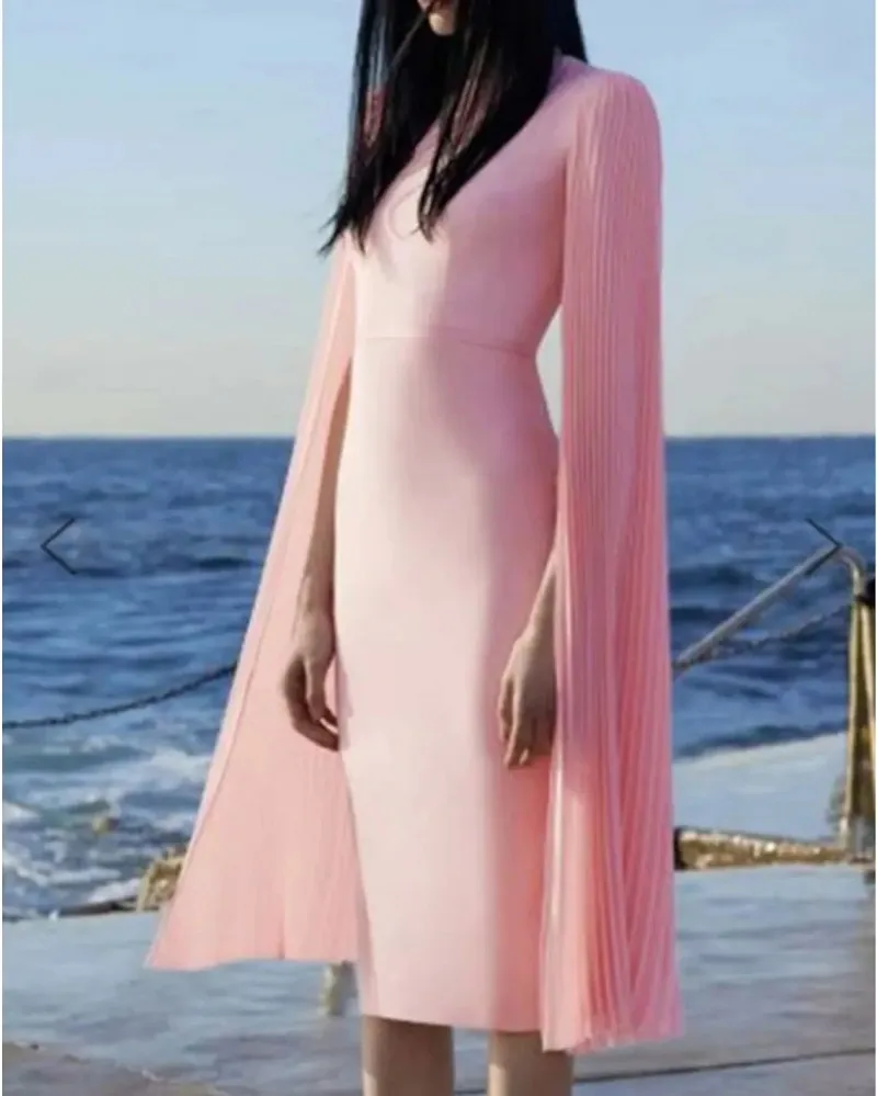 

Pink Sheath Cocktail Party Dresses 2022 Cap Sleeves Jewel Neck Knee Length Prom Birthday Gown Robe De Soiree Vestidos Festa