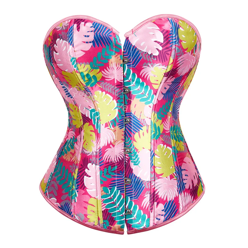 Corset Top Women Bustier Sexy Pink Printing Lingerie Outfits Plus Size Lace UP Burlesque Costumes Halloween Vintage
