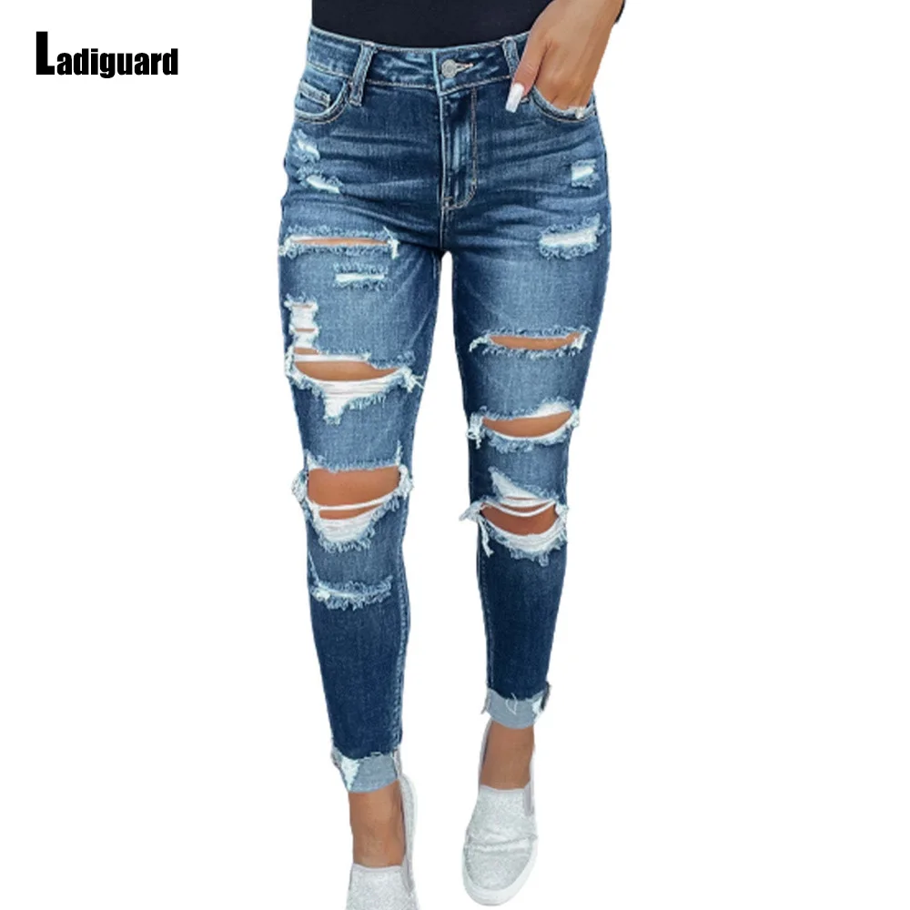 High Cut Leopard Print Denim Pants Women Fashion Ripped Jeans Boyfriend Jean Pantalon Women Hole Demin Pants Vaqueros Mujer 2023