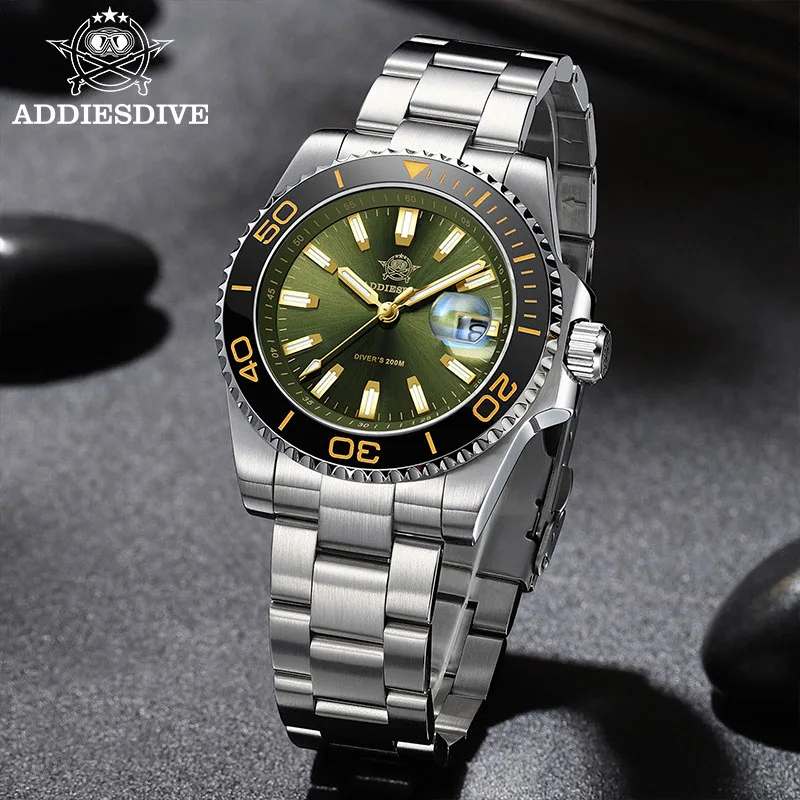 Фото ADDIESDIVE 41 мм часы для мужчин 20Bar AD2510 супер светящиеся reloj hombre relogio masculino мужские стальные водонепроницаемые кварцевые часы №5