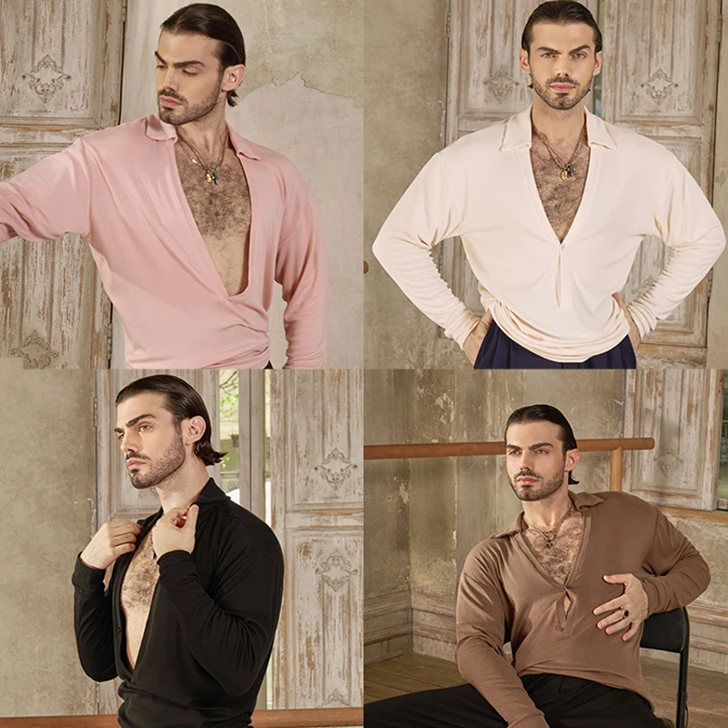 Мужские топы для латинских танцев с глубоким v-образным вырезом взрослых топ