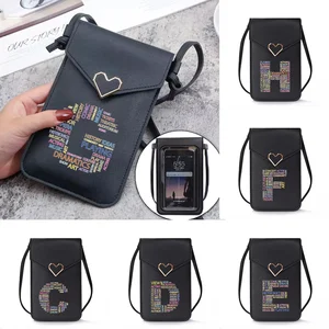 Mobile Phone Protective Bag Purse Vertical Travel Shoulder Bag Text Initial Name Series Women Mini Cross Leisure Wallet Pouch