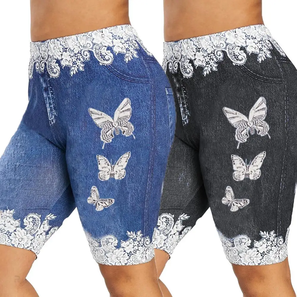 

Fashion Sports Pant Women Shorts Lace Patchwork Butterfly Print Minipants Hot Pants