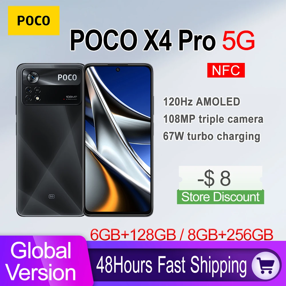

Global Version POCO X4 Pro 5G Smartphone Snapdragon 695 8GB 256GB 108MP Camera 120Hz AMOLED Display 67W Turbo Charging NFC