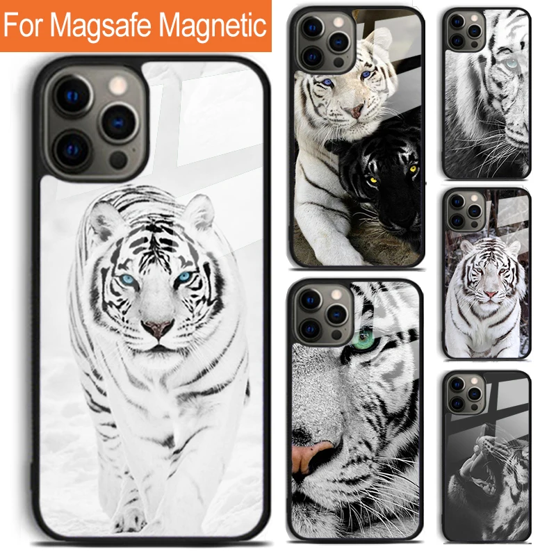 Чехол для телефона с изображением белого тигра iPhone 16 15 14 13 12 11 Pro Max Plus Magsafe