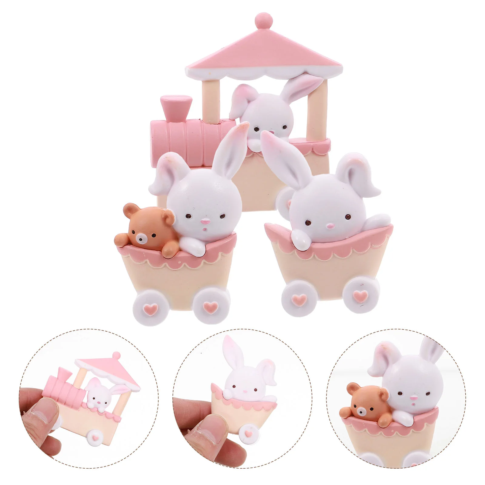 

Train Bunny Ornament Rabbit Figurine Cake Decor Supplies Toppers Miniature Bunnies