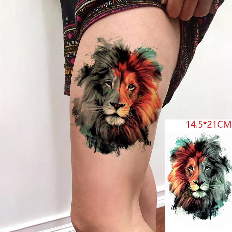 

Waterproof Temporary Tattoo Sticker Color Lion Head Big Cat Tatto Stickers Flash Tatoo Fake Tattoos for Men Women