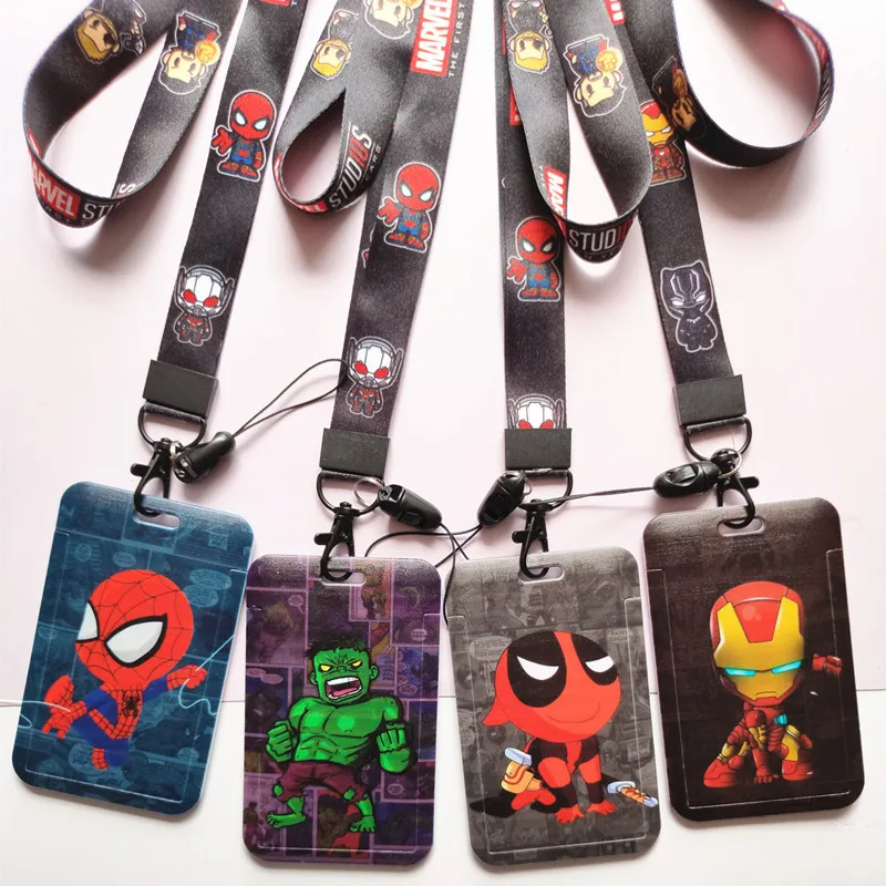 

New Marvel PVC Card Holder Lanyard Spiderman Captain America Iron Man Super Hero Anime Print Student Campus Card Cover ID Card