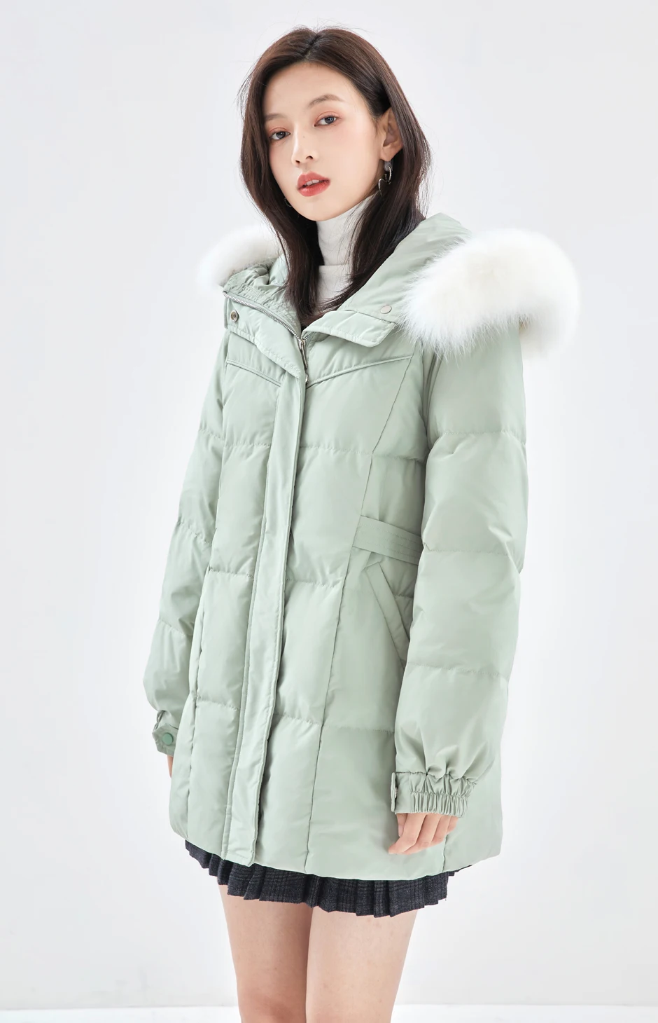 ONE-T Winter Down Coats Hooded For Women 2022 Fox Fur Collar Thick Slim-Fit Jackets New White Duck Down Warmth Casual Overcoats