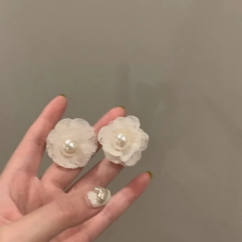 Белые кружевные серьги с цветком камелии новинка 2023 модный дизайн