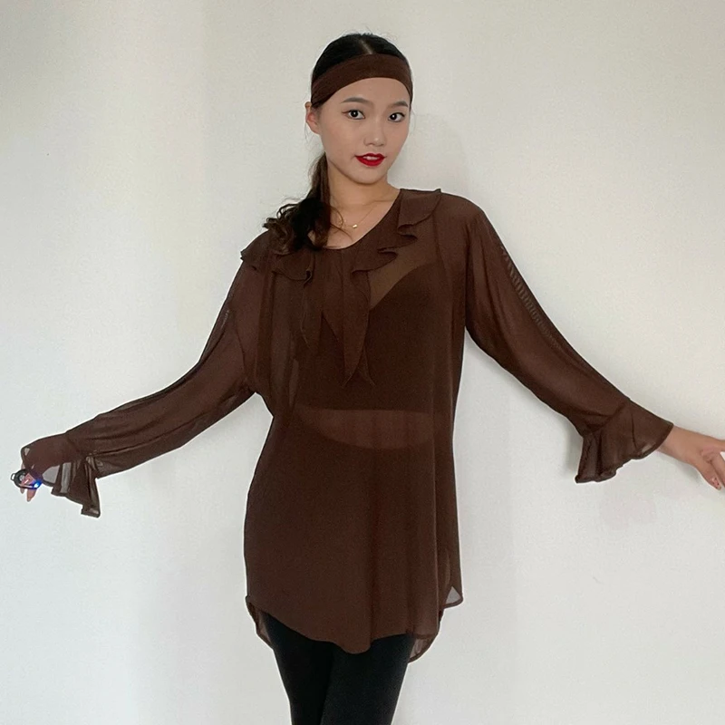 Одежда для латиноамериканских танцев на осень и зиму женские свободные сетчатые