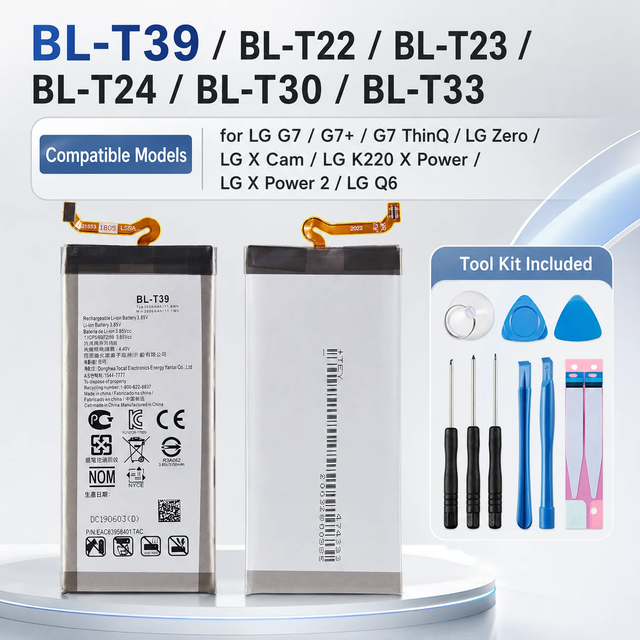 Фото Аккумулятор Li-ion BL-T39 3.85V для телефонов LG G7 ThinQ, Q6, Zero, X Power 2, K20, X Cam, комплект для ремонта №1
