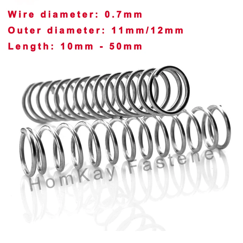 

10/20/30/50 Pcs 304 Stainless Steel Compression Spring WD 0.7mm*OD 11mm/12mm*Length 10mm-50mm Release Pressure Spring