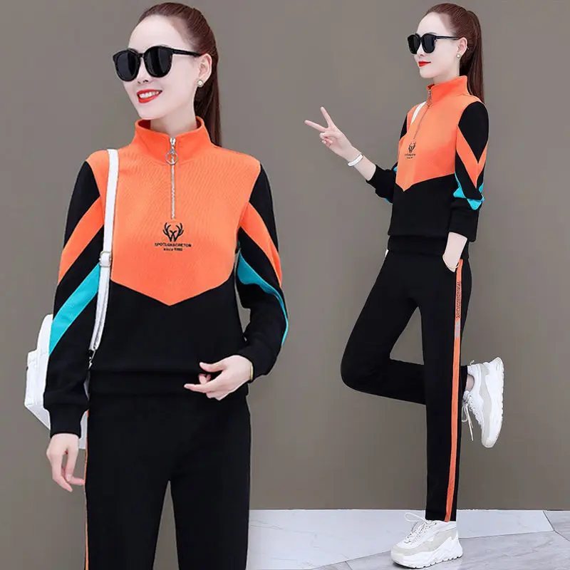 

797#Sports Suit for Women Spring and Autumn2022New Korean Style Loose Fashion Large Size Casual Running Clothes Two-Piece Set