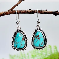 2022 bohemia hot selling antique silver plated turquoise womens earrings creative water drop shaped retro earrings party gifts