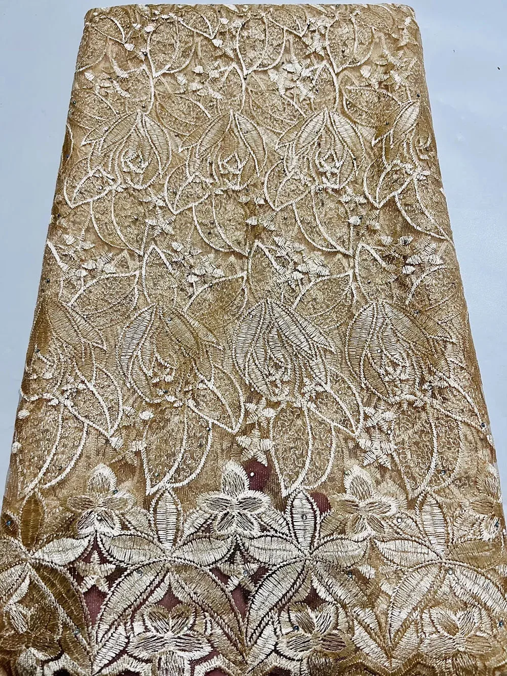 

Tulle Lace Fabric 5 Yards High Quality Embroidered Leaves Pattern Mesh Fabric For Sewing 2318D0