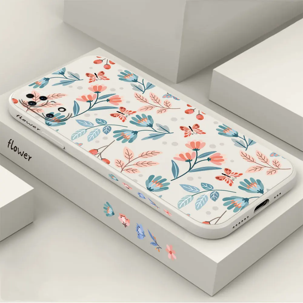 Romantic Garden Flower Phone Case For Huawei P60 P50 P40 P30 P20 Mate 50 40 30 20 20X 10 Colour Liquid Silicone Cover Funda Capa