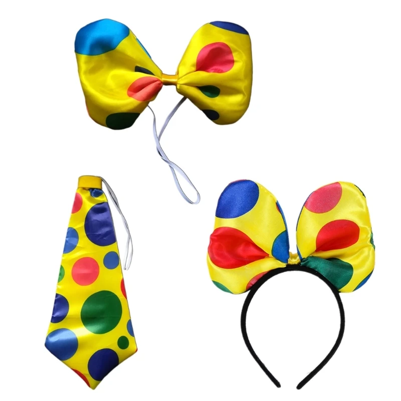 

28GD Polka Dot Clown Tie Clown Cosplay BowTie Polka Dot Bow Headband Circus Bow Tie