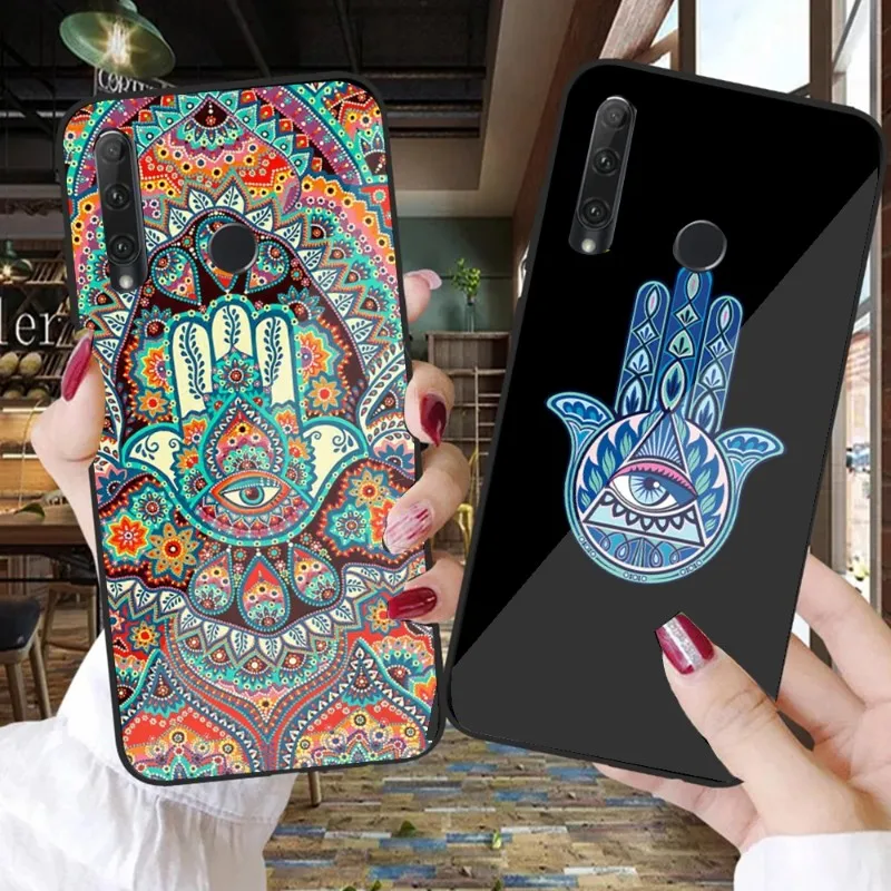 Hamsa Hand Of Phone Case For Huawei P50 P40 P30 P20 Pro Mate 40 30 20 Pro Nova 9 8 7 PC Glass Phone Cover