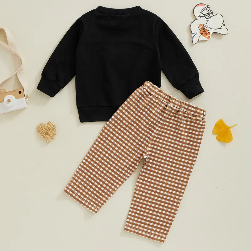 RUEWEY od 6 miesięcy do 4 lat Zestawy spodni dla chłopca Wiosna Jesień Odzież Piłka nożna Haftowana bluza z długim rękawem Spodnie w kratę