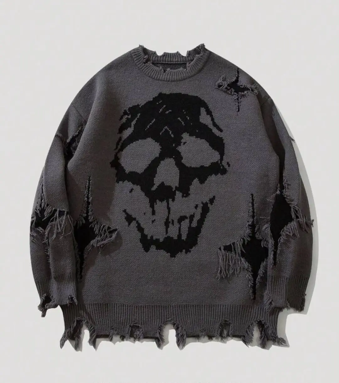 Свитера Y2k в готическом стиле панк с рисунком черепа вязаный рваный свитер