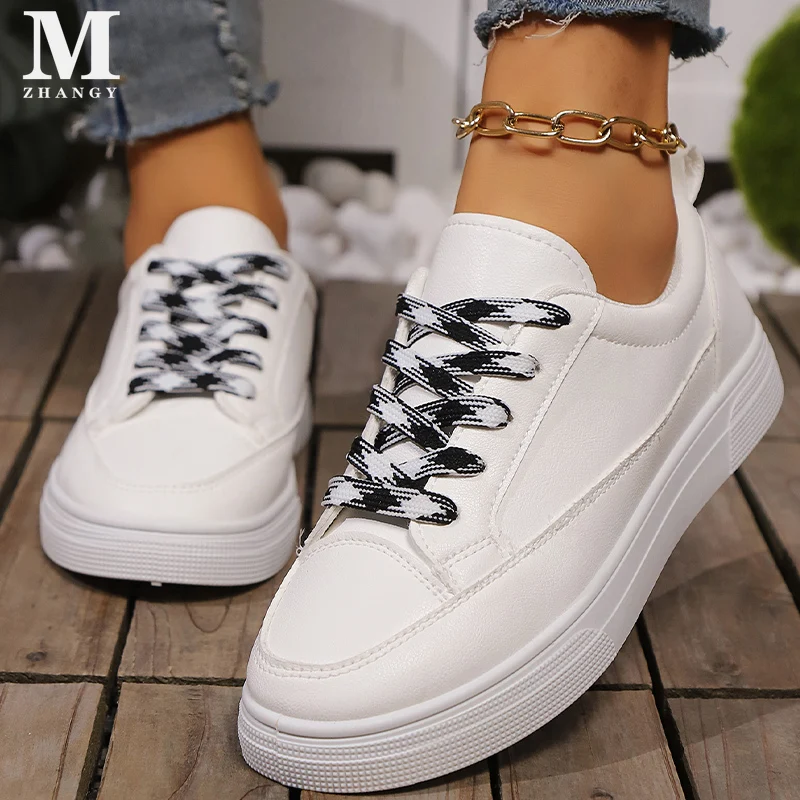 Pltaform Женская спортивная обувь на плоской подошве Кожаные кроссовки Большие