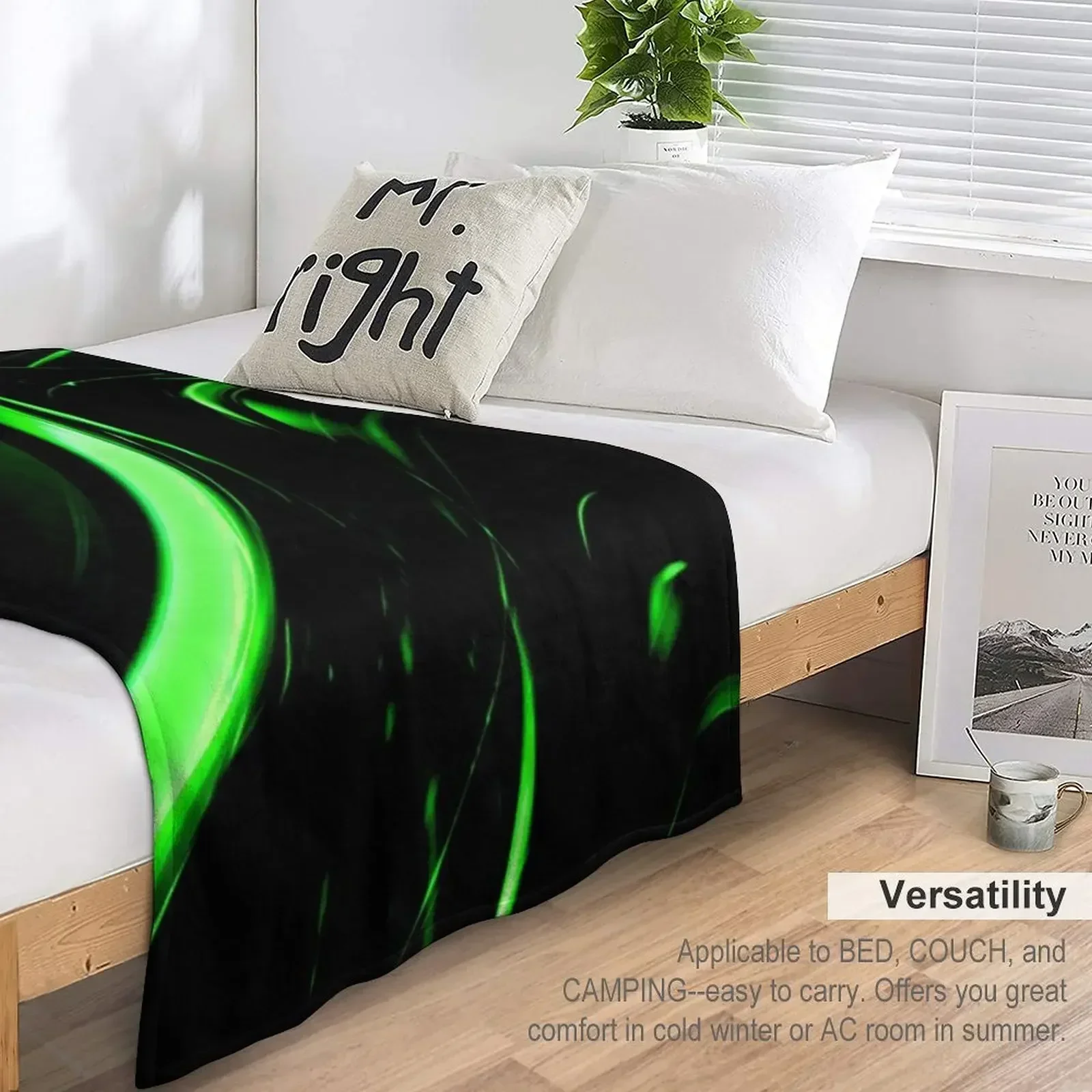 Лаймовое флуоресцентное зелено-черное одеяло с абстрактным дизайном и рисунком