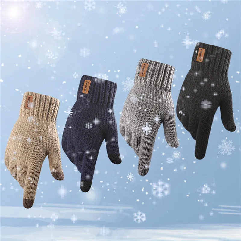 

Перчатки мужские вязаные, теплые шерстяные однотонные митенки для работы с сенсорным экраном, плотные, для осени и зимы