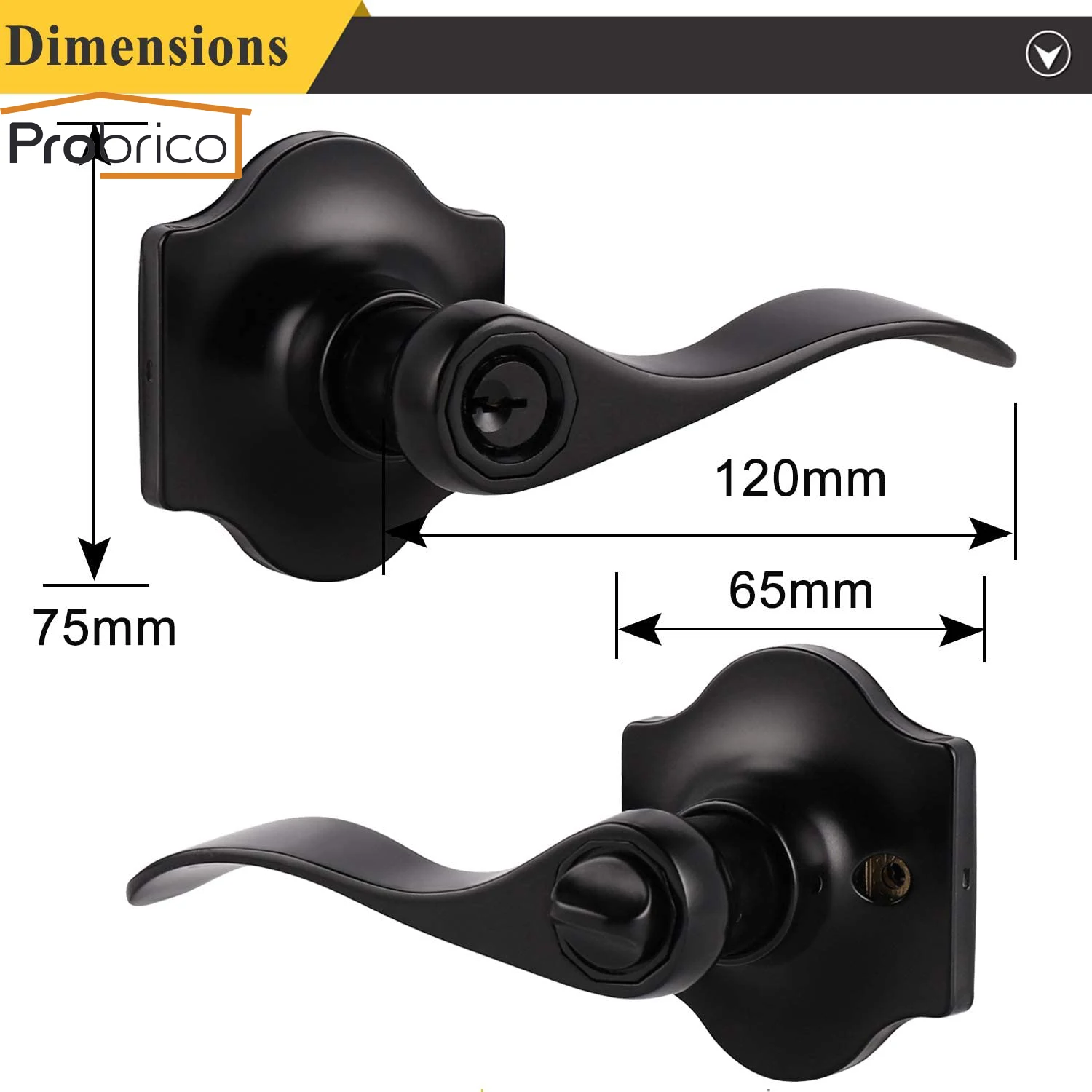 Probrico черные дверные ручки вход/конфиденциальности рычаг волна стиль с Camelot