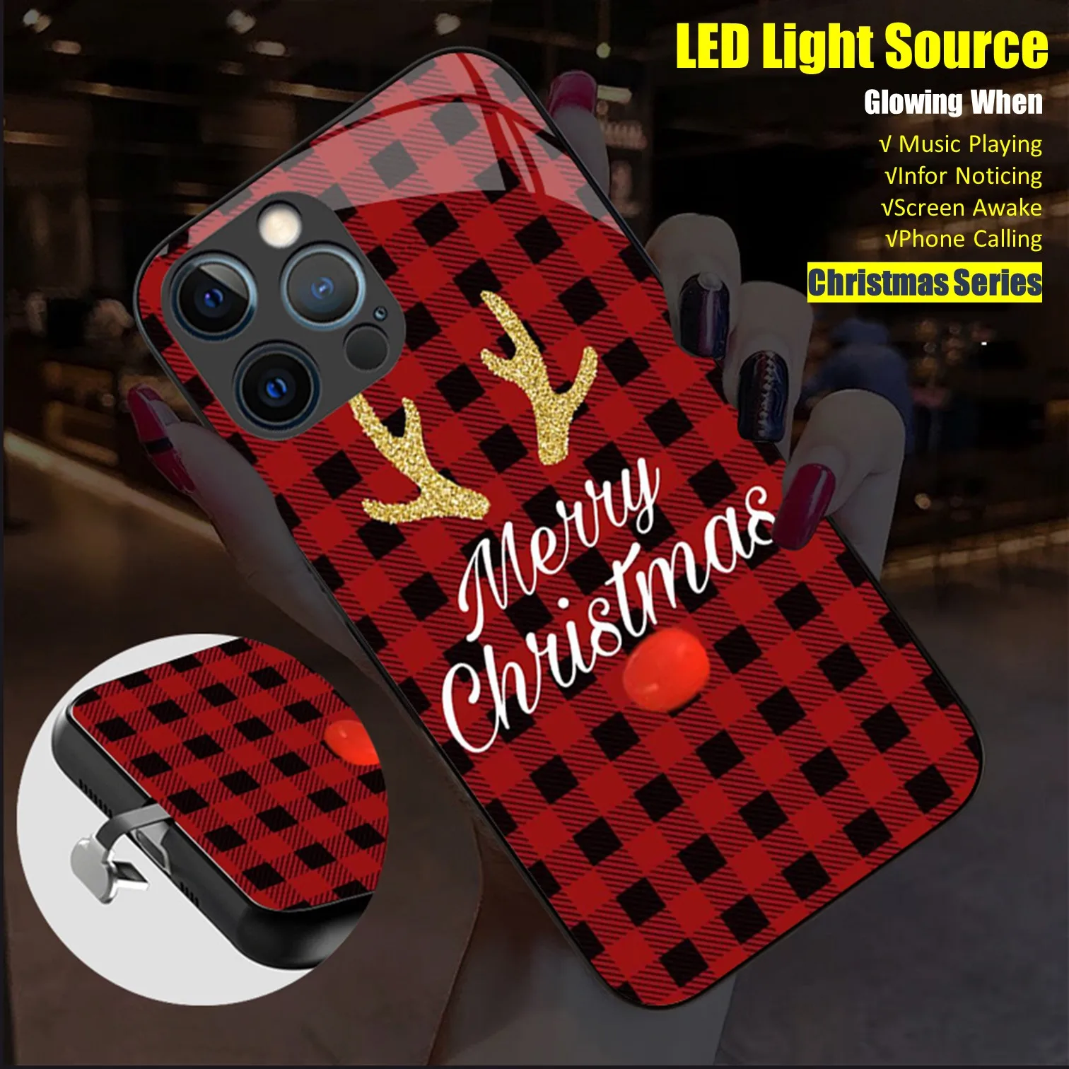 

Christmas Accessories LED Light Glowing Luminous Case for iPhone 12 13 14 Pro Max Samsung S21 S22 Note 20 Plus Ultra Party Gift
