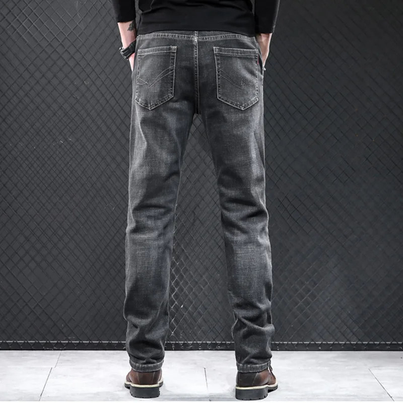 Streetwear Men 2022 New Pattern Vintage Recreational Smoky Grey Jeans Loose Broad Straight Cylinder Leg Trousers Autumn Female