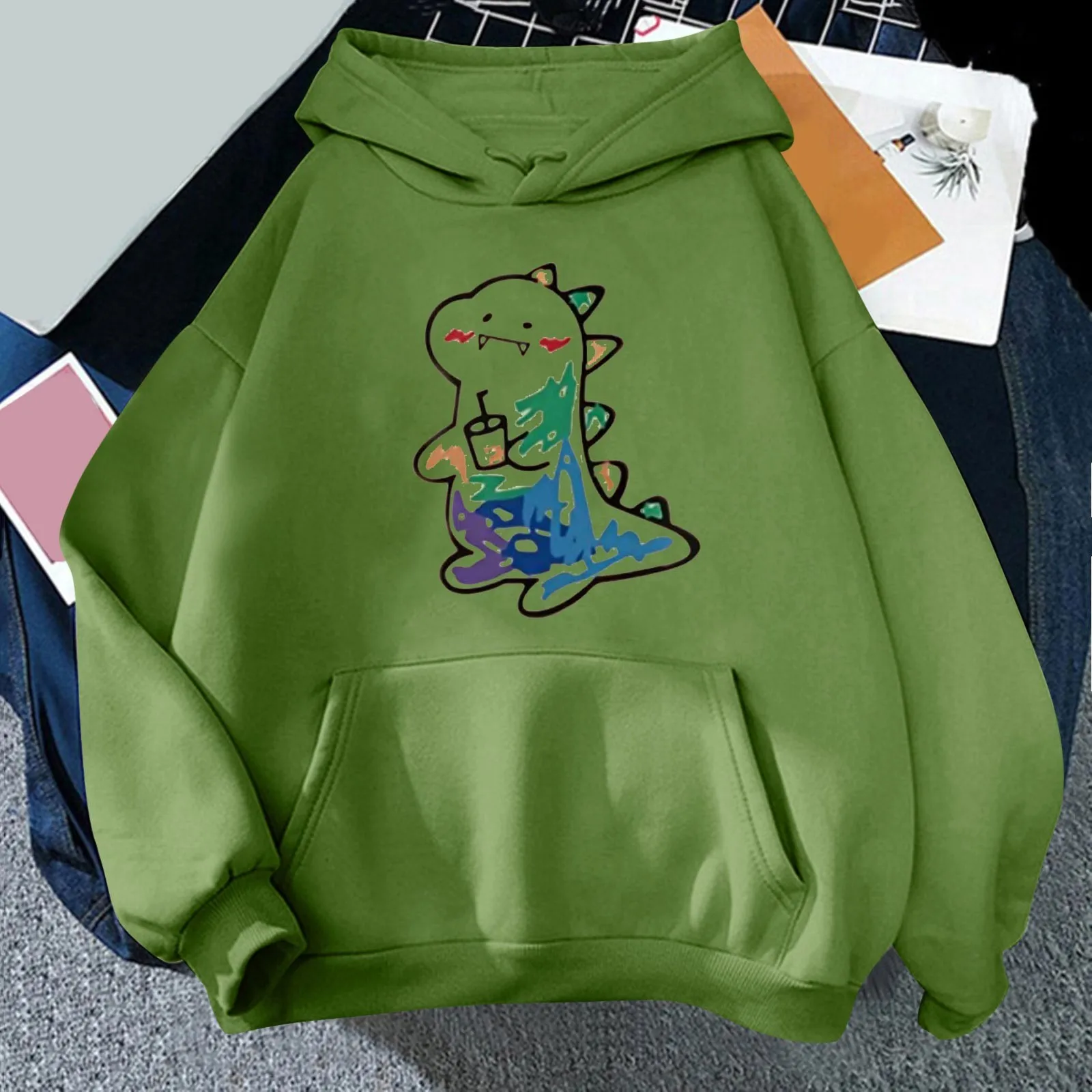 

Womens Cute Print Loose Sweatshirt Hoodie For Teen Girls Clothes Hoodie Zip up Sweater for Women