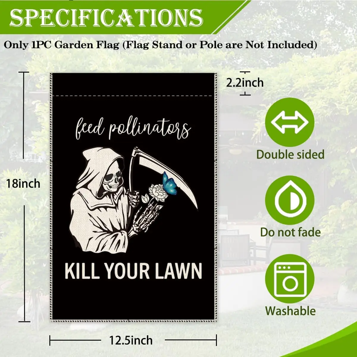 Фото Флаг для сада Hafhue Feed Pollinators Kill Your Lawn Goth, 12 x 18 дюймов, двусторонний, в стиле фермерского дома, праздничное украшение для двора, Pollin LLX №3